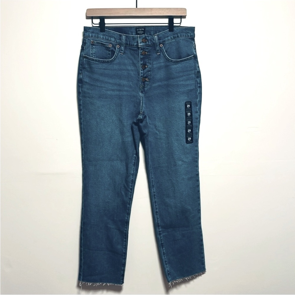 NWT J. Crew Original Straight Jean, Frayed Hem, Button Fly, All-Day Stretch Sz29